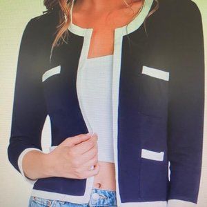 Womens navy open cropped blazer.